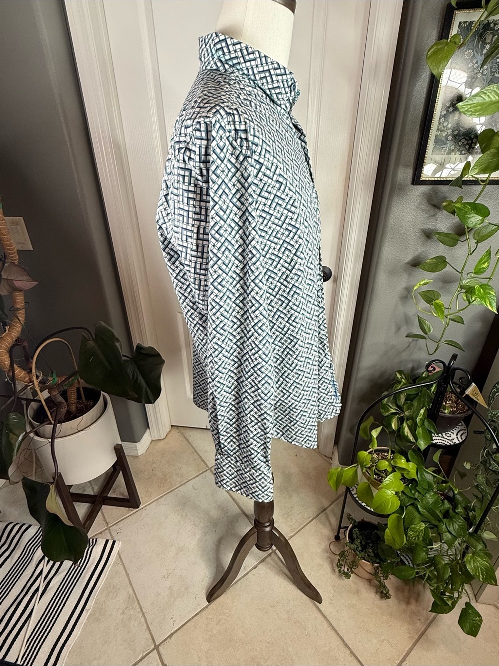 Robert Graham Classic Fit XL Geometric Print Button Down Shirt Blue Teal - Picture 7 of 16